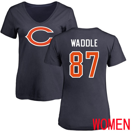 Chicago Bears Navy Blue Women Tom Waddle Name and Number Logo NFL Football #87 T Shirt